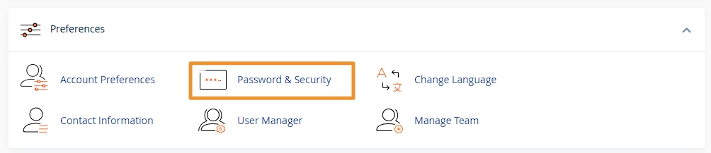 Control panel home with the Password & Security item highlighted