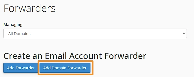 Add domain forwarder button highlighted.