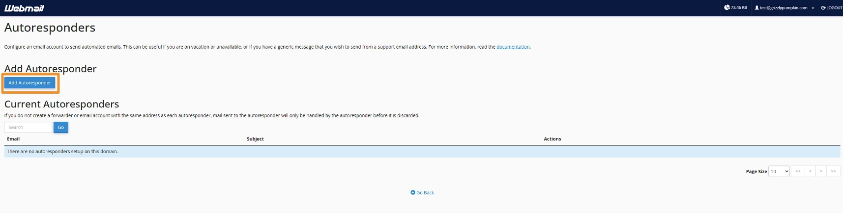 Autoresponders list screen.